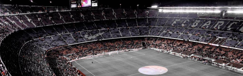 Printed advertising materials at a football stadium
